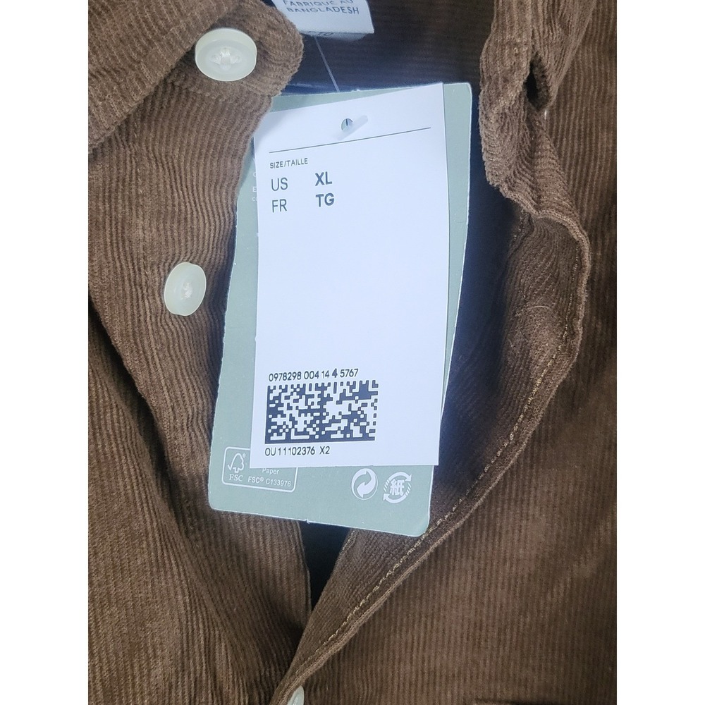 NWT HM Corduroy Shirt Mens XL Brown‎ Button Down Long Sleeve Casual Regular Fit - Picture 7 of 11